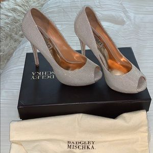Badgley Mischka sparkle peep toe heels